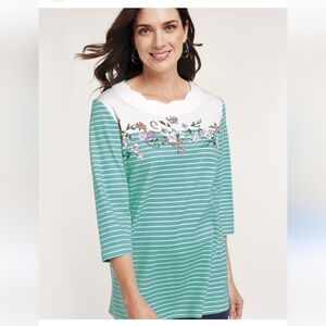 BLAIR THREE-QUARTER SLEEVE PRINT STRIPED TUNIC SIZE L